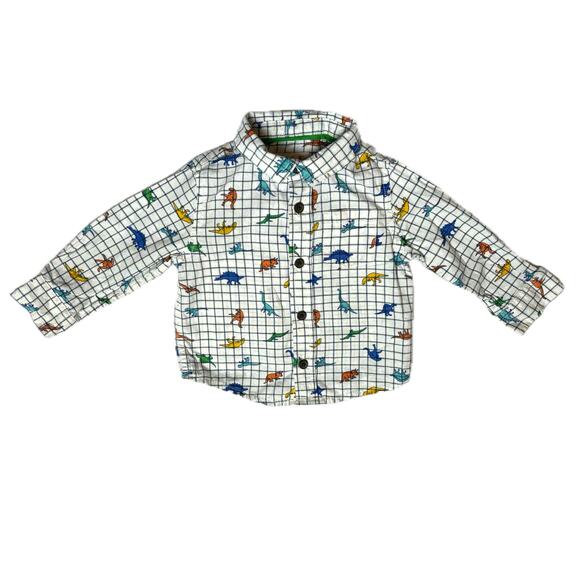 Cat and Jack dinosaur 12 months dress shirt long sleeve, colorful grid pattern - Picture 2 of 5